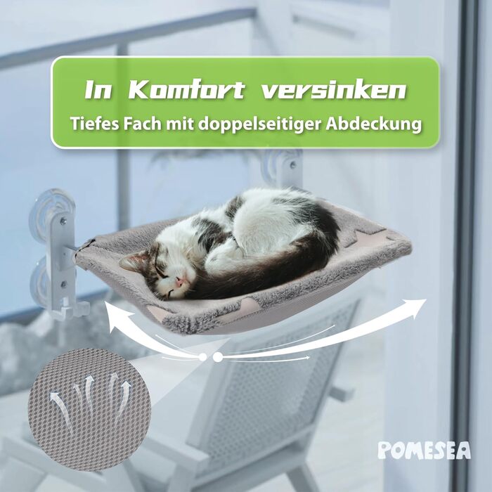Cat Hammock Bed with Glowing Stars – Freestanding, Soft Cat Bed for Large Cats/Small Dogs, Breathable & Washable, Pet Bed for Indoor/Outdoor Use, Grey (L) (Window Lounger)