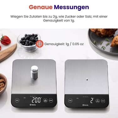 Etekcity Digital Kitchen Scale - 1g Precision, 10kg Capacity, LED Display, Tare Function, USB Rechargeable, Stainless Steel