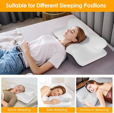 Ортопедична подушка Gaethra з Memory Foam для шиї, регульована висота, 63 x 34 x 9/12 см, білий
