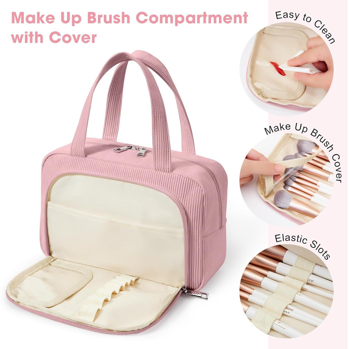 Косметичка для жінок Kalidi з багатьма відділеннями та відділенням для пензликів, велика, для подорожей, органайзер макіяжу, косметичка-рюкзак, темно-зелений (рожевий)
