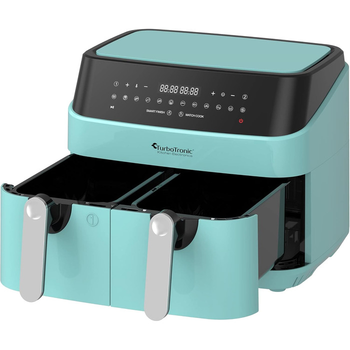 TurboTronic Подвійна цифрова аерофритюрниця XXL 9 л, 12 програм, подвійна камера 2×4,5 л, фритюрниця без олії, синя
