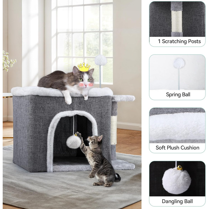 Кіт Будинок YITAHOME для дому, складаний, 47 x 40 x 32 см, з когтеточкою та іграшкою, для середніх та великих котів