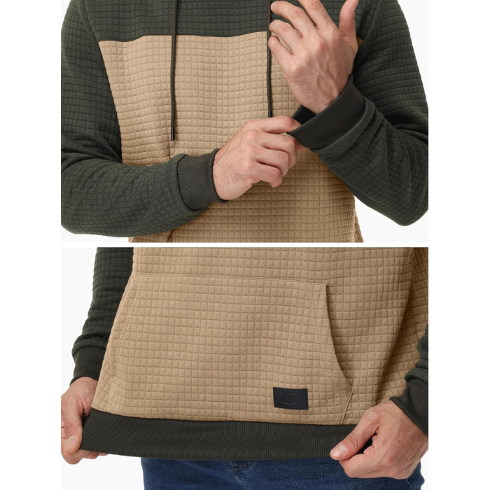 Чоловічий худі YuKaiChen з принтом у стилі пачуворк, джгут, капюшон, з кишенями, армійсько-зелений/хакі (XXL, армійсько-зелений/хакі)