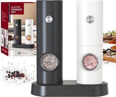 CIRCLE JOY Мельниці для солі та перцю електричні, набір 2 шт., чорно-білі, з підставкою, світлодіодне підсвічування, регулювання помелу