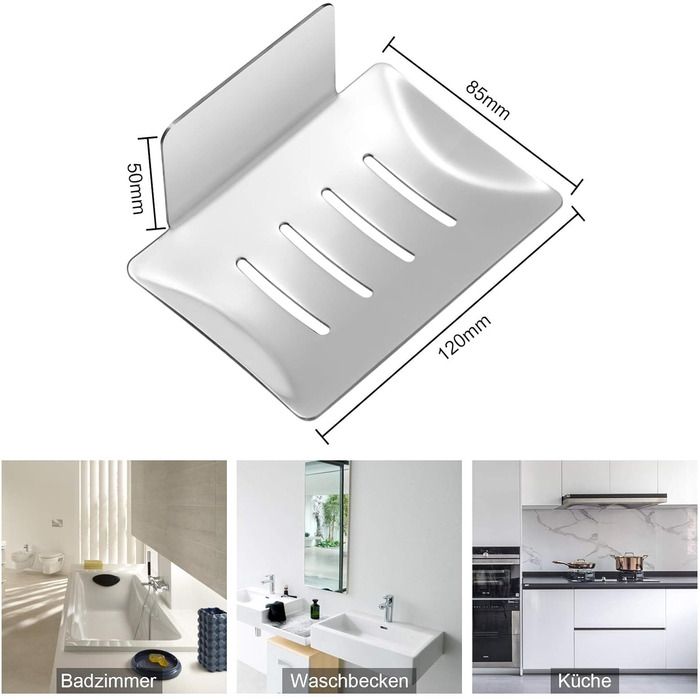 Тримач для мила без свердління, нержавіюча сталь, самоклеючий, корзина для мила, мильниця настінна для губок, щіток, мила, мильниця на стіну з 3M клейкою подушечкою для ванної кімнати, кухні, балкону, сріблястого кольору