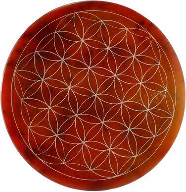 Speckstein coaster set with Flower of Life design • 7 colors • Chakra colors • Ø 10 cm • Handmade • Engraved • Round • Spiritual wall decoration & table decor • 7 pieces