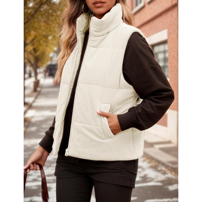 Жіноча тепла зимова жилетка FEOYA з коміром-стійкою, без рукавів, утеплена, біла (M)