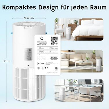 Повітряочищувач та зволожувач Airthereal AEH300: 2-в-1, до 125 м², 3-ступенева фільтрація, індикатор якості повітря, нічний режим, автоматичне зволоження