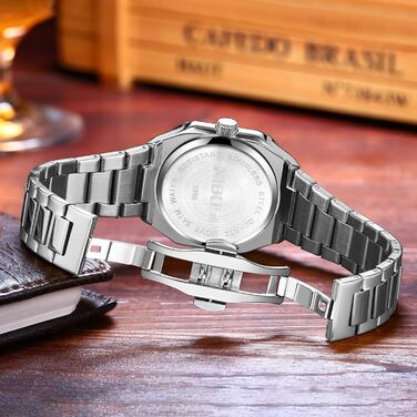 Годинник чоловічий NIBOSI: кварцовий годинник з нержавіючої сталі, мілітарний стиль, квадратний корпус, водостійкий, білий циферблат, для бізнесу та повсякденного носіння