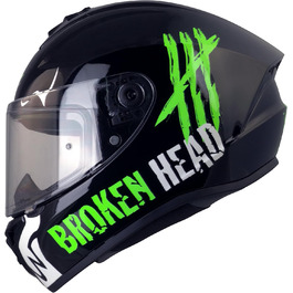 Мотоциклетний шолом Broken Head Adrenalin Therapy X4, інтегральний, спортивний, з регульованою вентиляцією та знімною підкладкою, розмір M (57-58 см), чорний/неон-зелений