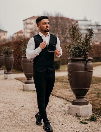 Чоловічий жилет COOFANDY Slim Fit — елегантний сучасний жилет під костюм з бавовни для весіль та офісу, чорний, розмір XL