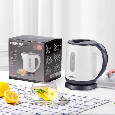 Електричний чайник GRIFEMA 0.8L, 1100W з фільтром від накипу, без BPA, автоматичне вимкнення, захист від перегріву, білий пластик