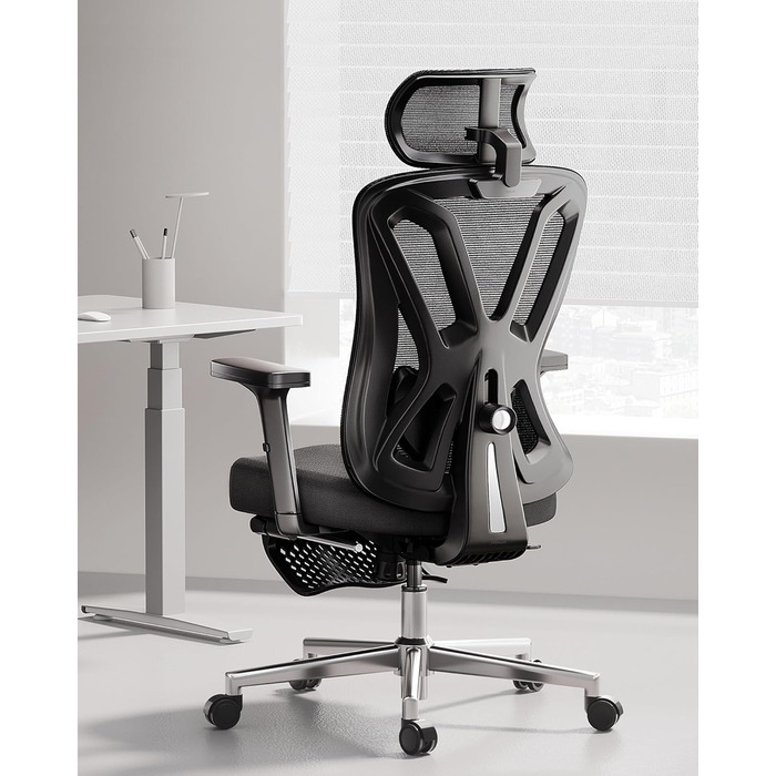 Hbada P5 Ergonomic Office Chair with Adjustable Lumbar Support, Breathable Seat Cushion, Footrest, Black Computer Desk Chair