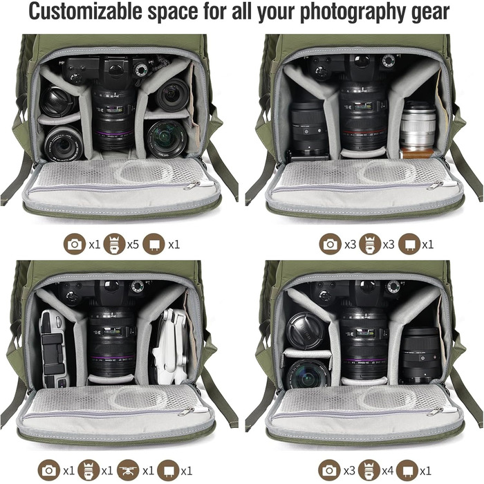 XAMORET Рюкзак для камери Tache Profeionell: водонепроникний, для DLR/LR, зелений (Army Green), розмір S