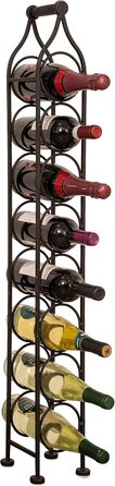 Biscottini Wrought Iron Bottle Rack 12xR12x105cm - Wine Rack with Antiqued Black Finish - Bottle Holder with 8 Bottle Spaces
