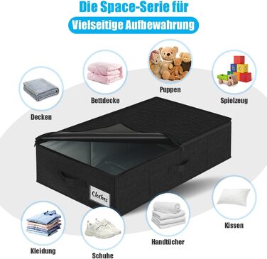 Коробки для зберігання під ліжко з кришкою, 2 шт, складані, для одягу та ковдр, 76x38x17 см (Чорний)