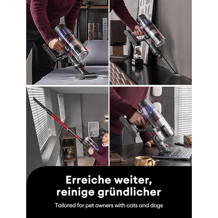 Бездротовий акумуляторний пилосос Ultenic U16 Flex: 550W, 50000Pa, 60 хв роботи, сенсорний екран, телескопічна труба, док-станція, антизаплутування, для твердих поверхонь та килимів, видалення шерсті тварин