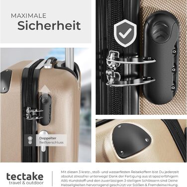 Набір валіз Tectake 3шт (M, L, XL) з вагами та білгетом, ABS, телескопічна ручка, для подорожей, колір шампань