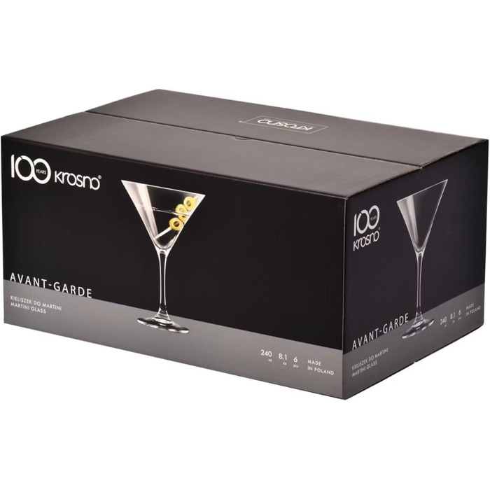 Набір коктейльних склянок Krosno Martini Glass | 6 шт. | 240 мл | Avant Garde | Для дому, ресторанів та свят | Можна мити в посудомийній машині