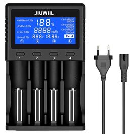 Зарядний пристрій JIUWIIL для акумуляторів 18650, 26650, Li-ion, LiFePO4 з LCD-дисплеєм - 4 слоти, швидка зарядка