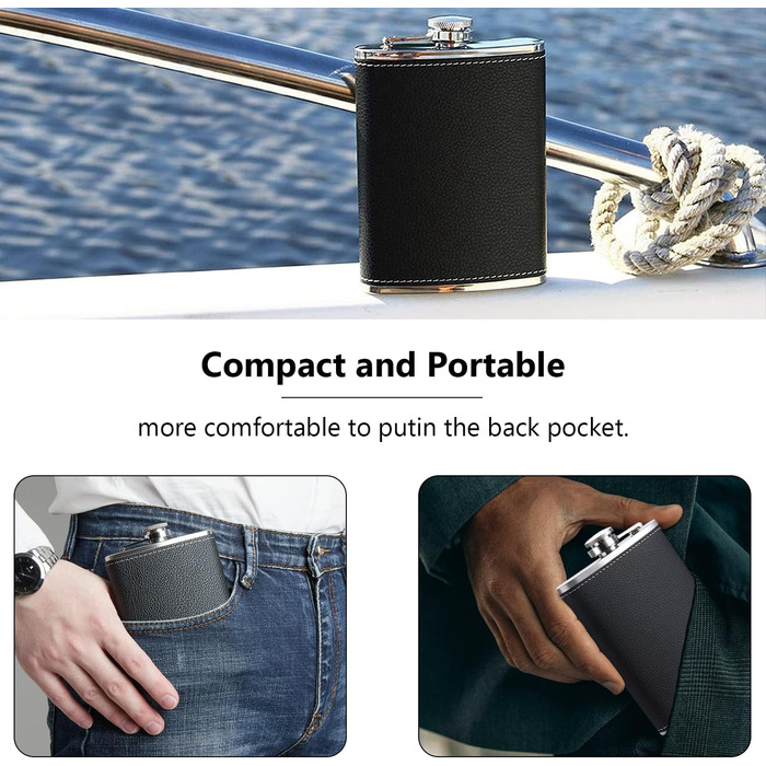 Персоналізований набір фляг 8oz + 3oz, чорна шкіра з келихом з нержавіючої сталі, ручка для підпису, воронка - подарунковий набір для чоловіків, ідеальний для подарунка на День батька