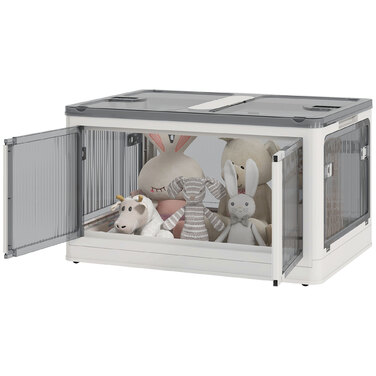 Outsunny Storage Box Chest 69L Stackable Cushion Box with Wheels Foldable Storage Box 5-Sided Access in White