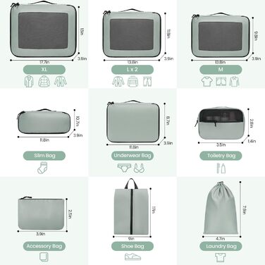 Органайзери для валіз Prezon, набір 10 шт., зелені