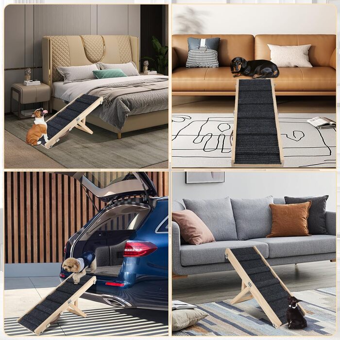 Рампа для собак та котів, регульована висота 25-48 см, з антиковзною поверхнею, дерев'яна, складна