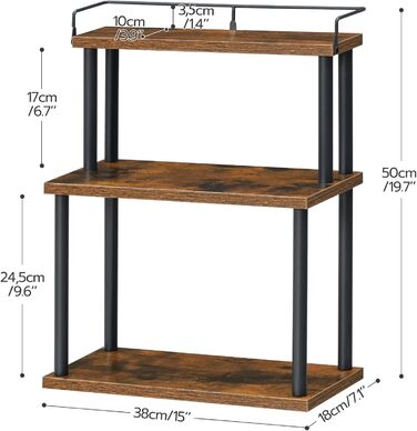 HOOBRO Spice Rack, Kitchen Shelf, 3-Tier Storage Shelf, Desk Organizer, for Kitchen Countertop, Desk, Study Room, Office, Vintage Brown EBF02TL01