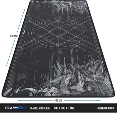 Ігровий килимок для миші TITANWOLF XXL Speed Gaming Mousepad, 900 x 400 мм, великий килимок на стіл для підвищення точності та швидкості