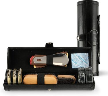 Stone & Clark 12-Piece Shoe Cream & Leather Care Set with Brown Wax, Polishing Shoe Brushes, Compact Shoe Shine Kit with Horsehair Brushes & PU (Classic Black Kit)