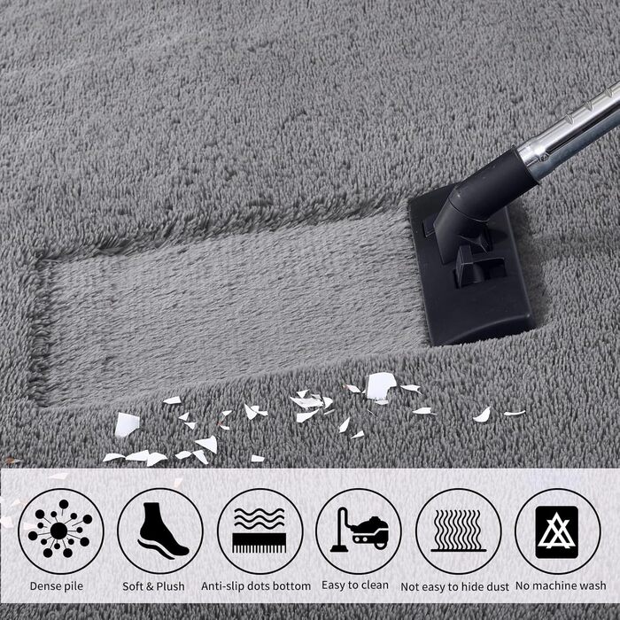 Пухнастий килим Hochflor, для вітальні, м'який, з антиковзаючою основою, можна прати, для спальні (сірий, 120x160 см)