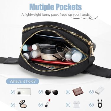 Жіноча бананка Jueachy, сумка через плече, поясна сумка, водонепроникна, чорна, ромбовий візерунок, 4 кишені на блискавці, для активного відпочинку, подорожей, фестивалів
