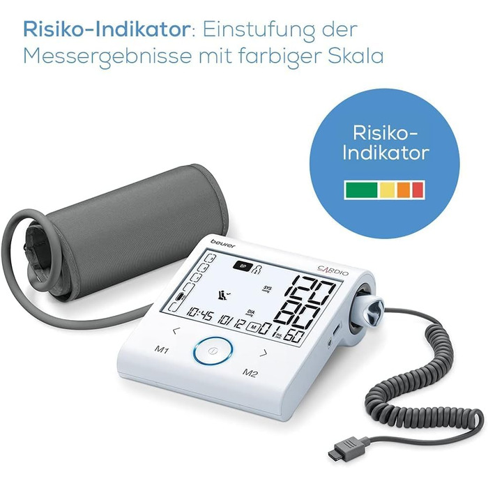 Beurer BM 96 - тонометр з ЕКГ, вимірювання артеріального тиску та пульсу на плечі, для виявлення фібриляції передсердь (AFib) та профілактики інсульту, обхват плеча 22-42 см, з ЕКГ-сенсором та індикатором спокою