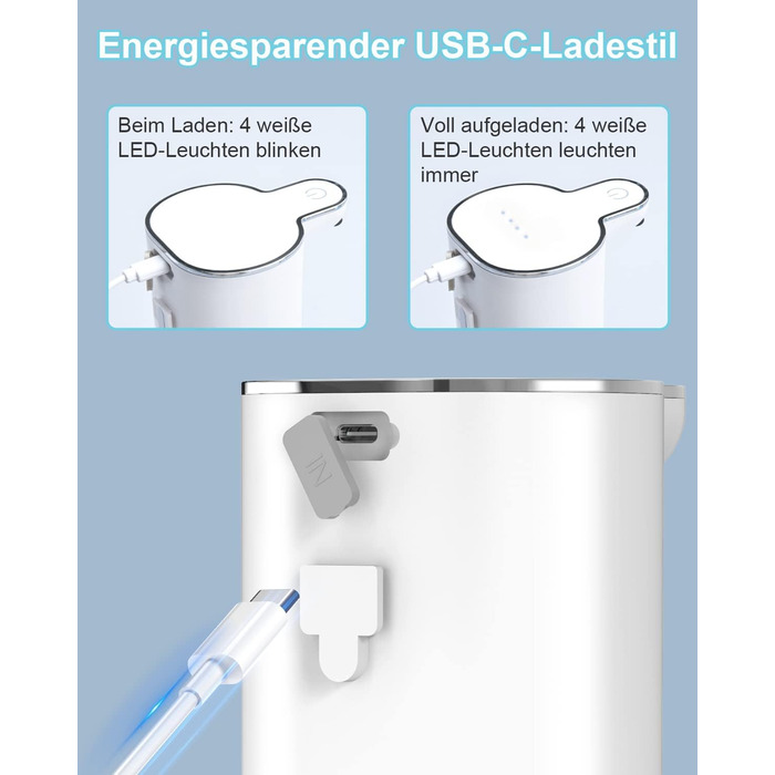 Автоматичний дозатор мила 400 мл з кріпленням на стіну, 4 рівня, IPX5, електричний, для кухні та ванної кімнати, білий