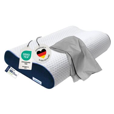 Ортопедична подушка для шиї з ефектом пам'яті (Memory Foam), регульована висота, для підтримки шийного відділу хребта та зняття болю, 60x30 см, середньої жорсткості, сіра
