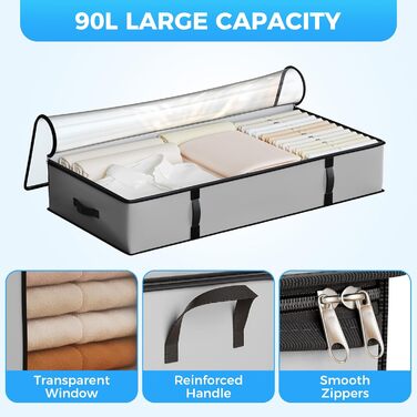Органайзери для зберігання Oak & Tea 90L 4 шт. для взуття, одягу, під ліжко. Водонепроникні, з прозорою панеллю, 100x50x18 см