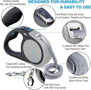 МігооПет (MigooPet) повідок для собак, висувна, 4.6 м, для собак малих та великих порід (до 45/115 кг), фіолетовий