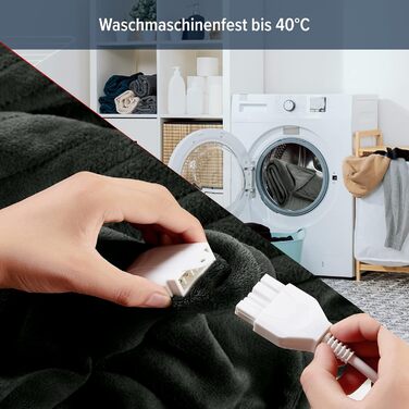 Електрична гріюча ковдра Arebos 200x180 см з таймером та захистом від перегріву | Плюшева, машинна стирка, 9 рівнів нагріву, антрацит