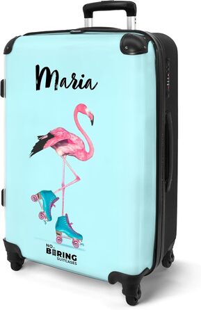 Дитячий валіза-роликовий колірний, 55x40x20 см, ручна поклажа, персоналізований, з ініціалами, для хлопчиків, з принтом 'Ренн-авто', легкий, з іменем, 2 фламінго на блакитних роликах