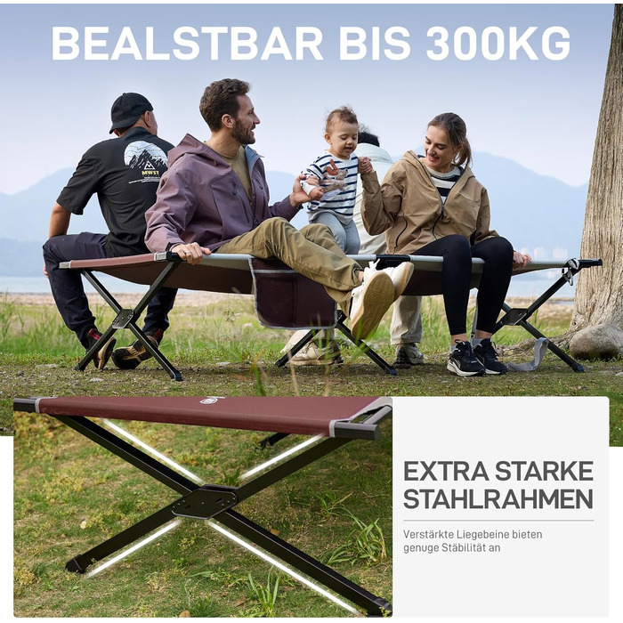 Розкладне ліжко EVER ADVANCED для кемпінгу: велике, стабільне, 214x106 см, до 300 кг, для відпочинку на природі та вдома