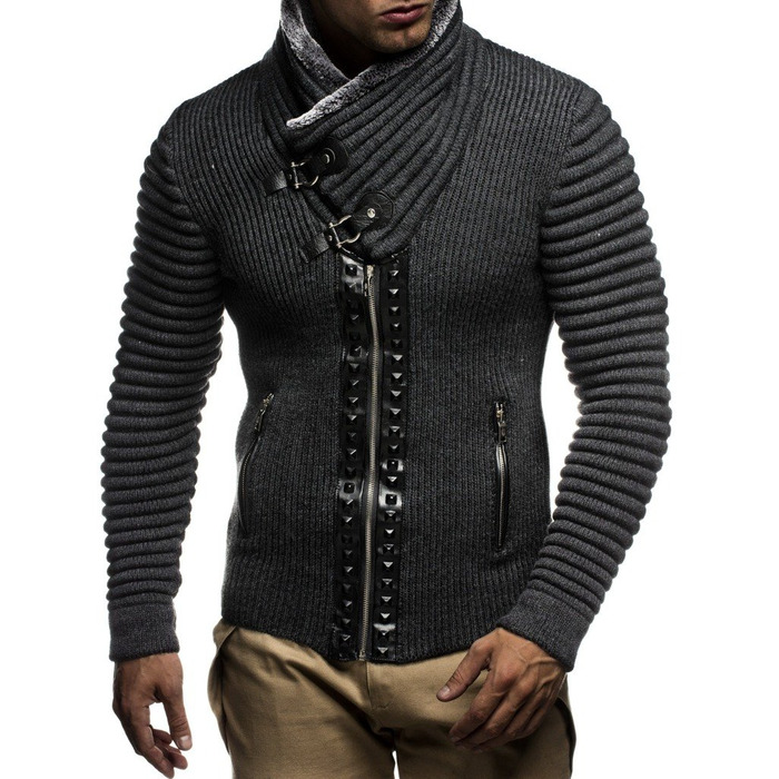 Чоловічий кардиган Leif Nelson з блискавкою, Regular Fit, довгі рукави, антрацитовий/чорний колір, Розмір: M