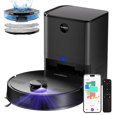 Робот-пилосос MONSGA з функцією миття, 3.5л, потужність 5000Pa, час роботи 180хв, LiDAR навігація, керування через додаток, чорний