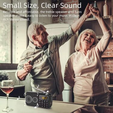 PRUNUS J-725 FM/UKW радіо: цифрове, з акумулятором 3000mAh, портативне, з USB/SD/TF/AUX, радіо-годинник, з аварійним освітленням (чорний)