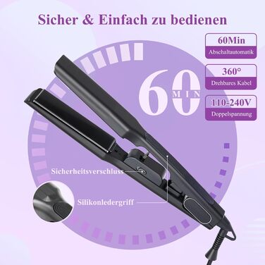 Плойка Bestbeauty з широкими керамічними пластинами 110x40 мм: 15 температур (80-230°C), Dual Voltage (110-240V), швидка укладка для довгатого та густого волосся, чорна – ідеальний подарунок для жінок