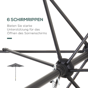 Outsunny Parasol Ø196 cm, Rotating Parasol with Tilt Function, Hexagonal Balcony Parasol Beach Parasol Windproof Stable Market Parasol Crank Parasol Sun Protection for Beach Balcony Garden, Dark Grey | Aosom