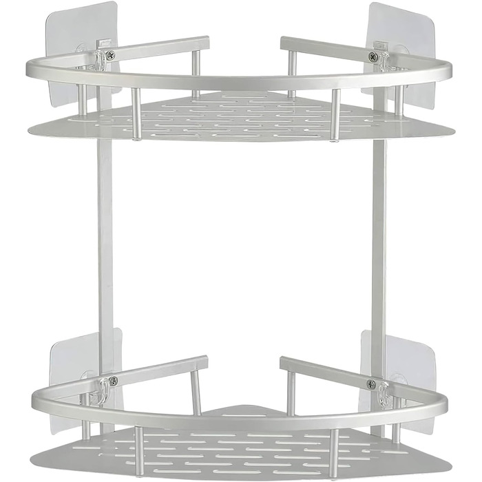 Поличка для душу Hawsam Badregale з алюмінію на 2 рівні, органайзер для шампуню, без свердління (срібло-трикутник)