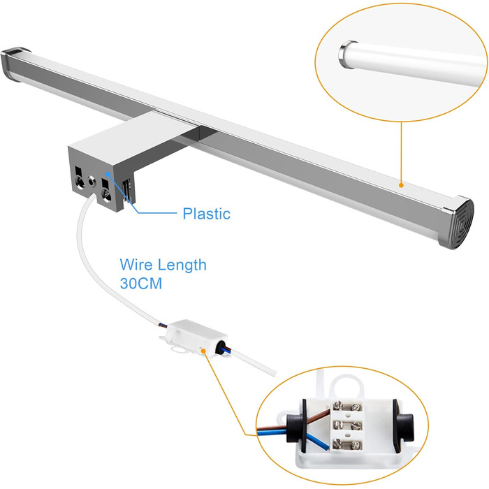 Azhien LED Mirror Light Bathroom 10W 820LM Neutral White 4000K, Slim 14mm Width 3in1 Mounting IP44 230V Wall Light Mirror Lamp 600mm, Flicker-Free Bathroom Cabinet Mirror Lights (40cm)