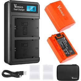 Зарядний пристрій Vemico NP-FZ100 з 2 акумуляторами 2280mAh (2 шт.) для камер Sony Alpha A7III/ A7R III/A7 IV/ A7R IV/ A9/ A6600. Сумісний з оригінальними акумуляторами Sony. LCD дисплей.