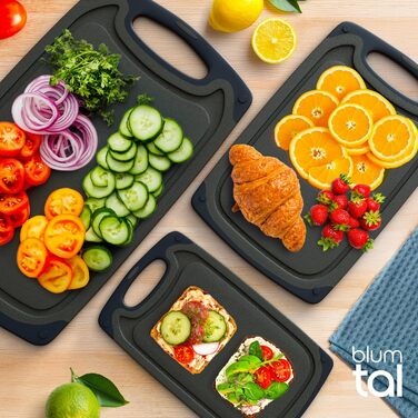 Набір обробних дощок Blumtal 3 шт. (S/M/L) - пластикові, з жолобками для соку та ручкою, BPA free, придатні для миття в посудомийній машині